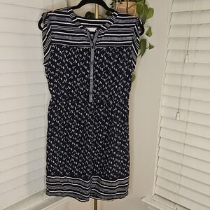 LOFT Navy and White Patterned Dress